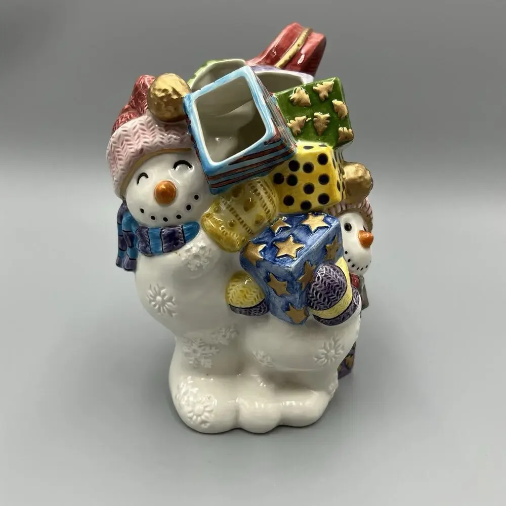 VTG Fitz‎ & Floyd Frosty Folks Snowman Pitcher 90s Ceramic Christmas 1.5 Qt
